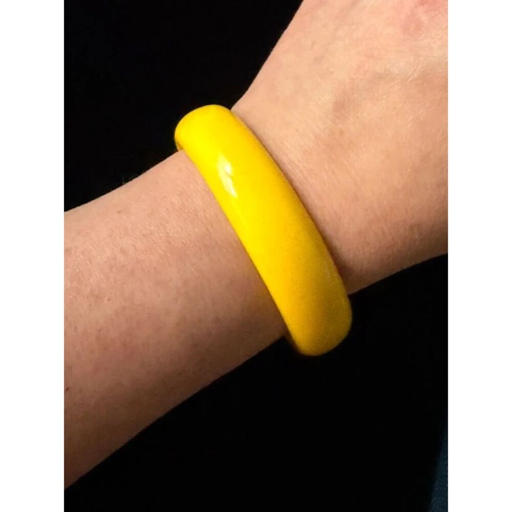 Vintage Yellow Lucite Bangle - Hong Kong - Chunky Wide